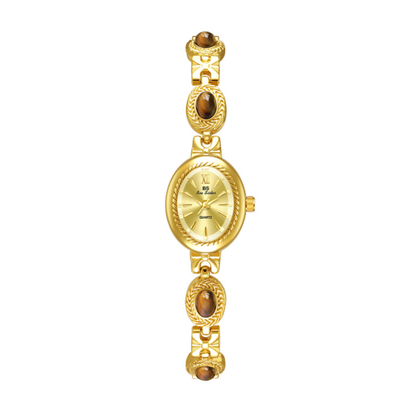 Tiger Eye Oval Watch for Women ?C Vintage Gold Bracelet Design