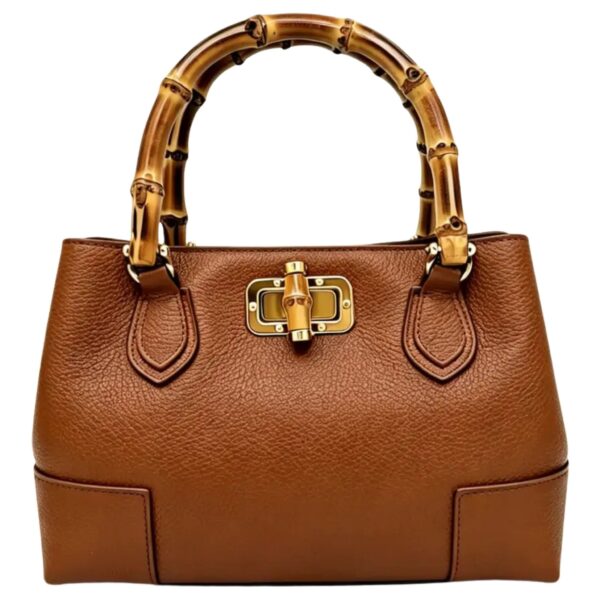 Genuine Leather Micro Bamboo Bag with Bamboo Handles