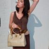 Genuine Leather Micro Bamboo Bag with Bamboo Handles