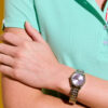 LADIES SILVER LINK WATCH WITH PURPLE FACE