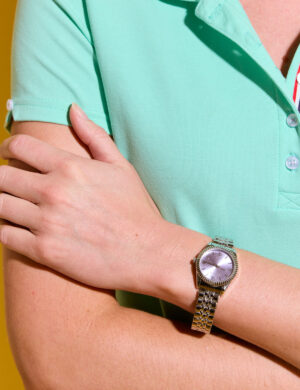 LOOK1-0024.jpg LADIES SILVER LINK WATCH WITH PURPLE FACE