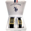 HIS AND HERS BLACK STRAP SQUARE FACE WATCH SET