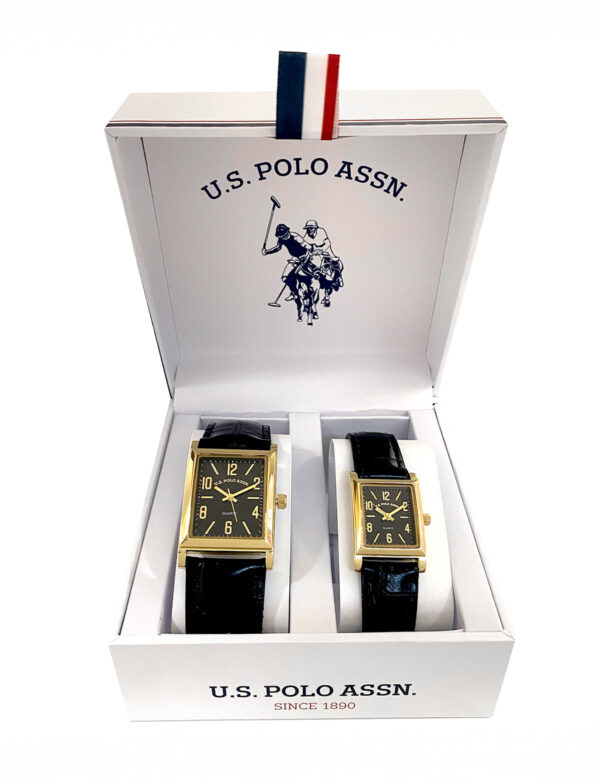 HIS AND HERS BLACK STRAP SQUARE FACE WATCH SET