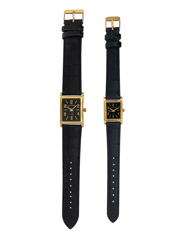 HIS AND HERS BLACK STRAP SQUARE FACE WATCH SET