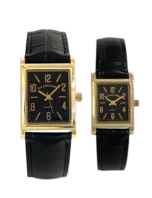 HIS AND HERS BLACK STRAP SQUARE FACE WATCH SET