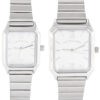 HIS AND HERS SILVER SQUARE WATCH SET