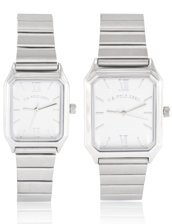 HIS AND HERS SILVER SQUARE WATCH SET