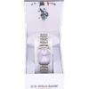 LADIES SILVER LINK WATCH WITH PURPLE FACE