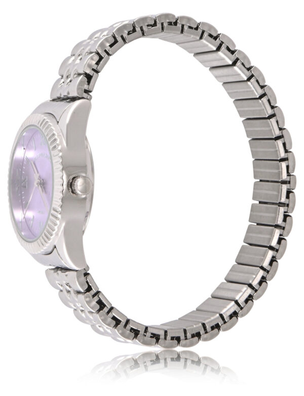 LADIES SILVER LINK WATCH WITH PURPLE FACE