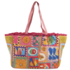 Folk Art Patchwork Fringe Crochet Canvas Tote Bag