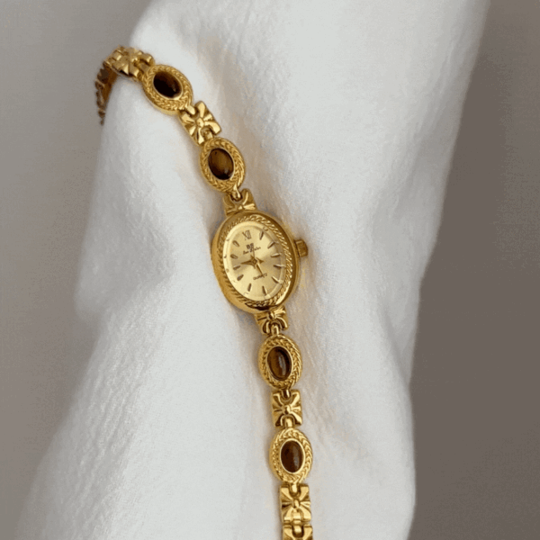 Tiger Eye Oval Watch for Women ?C Vintage Gold Bracelet Design